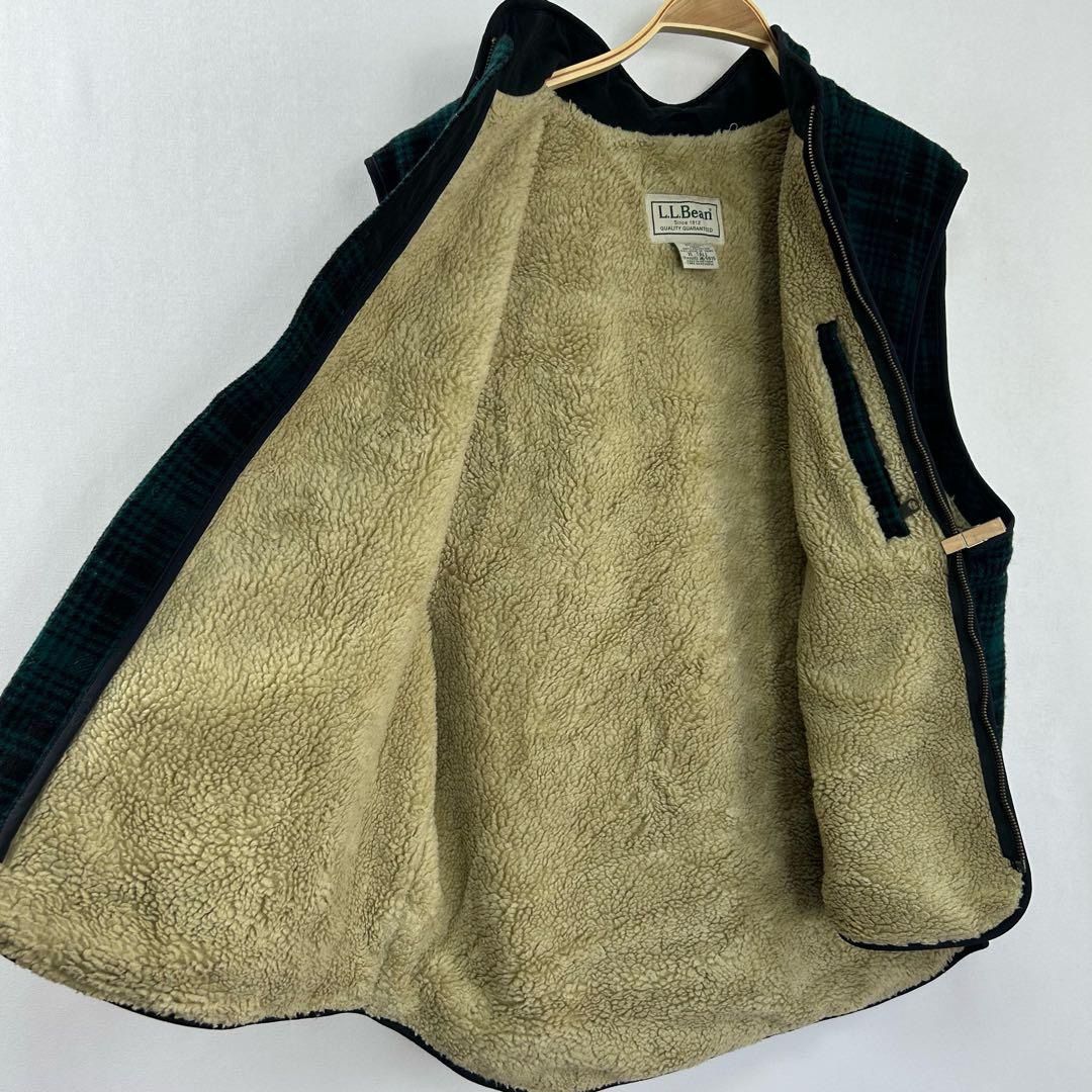 L.L.Bean エルエルビーン 裏ボア ジップアップ 総柄 チェック柄 ウール