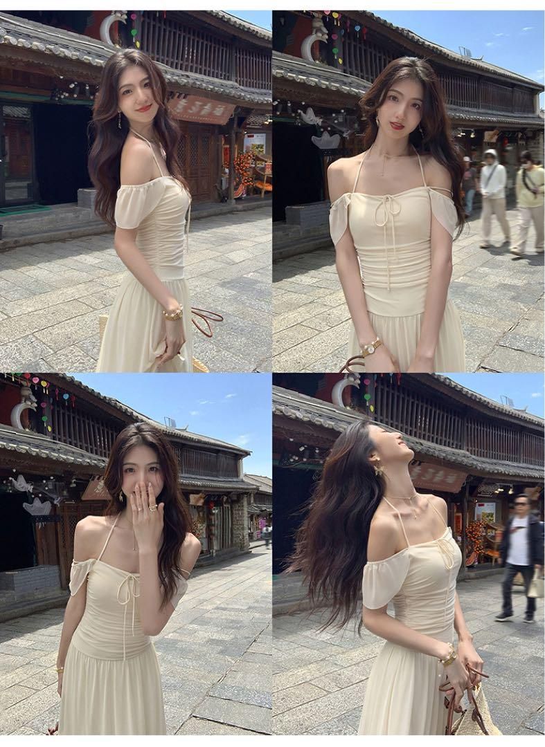 春のスクエアネックスカートモテ服ロングワンピ上品セクシー高見えアイテム