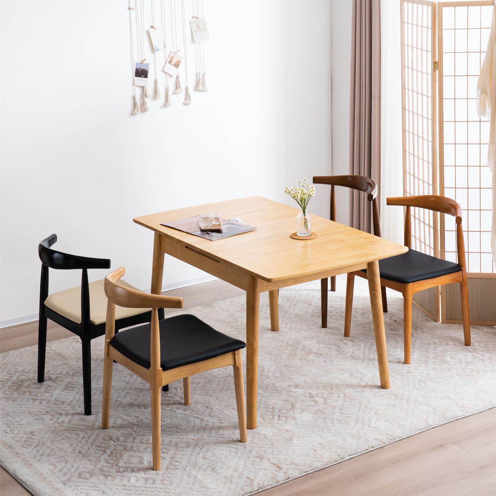 数量限定セール」ナチュラル+ブラック ダイニングチェア 椅子 木製 PU