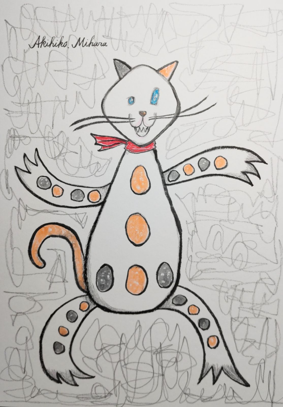 絵画 原画 イラスト 手描き ドローイング ボールペン画 猫 現代