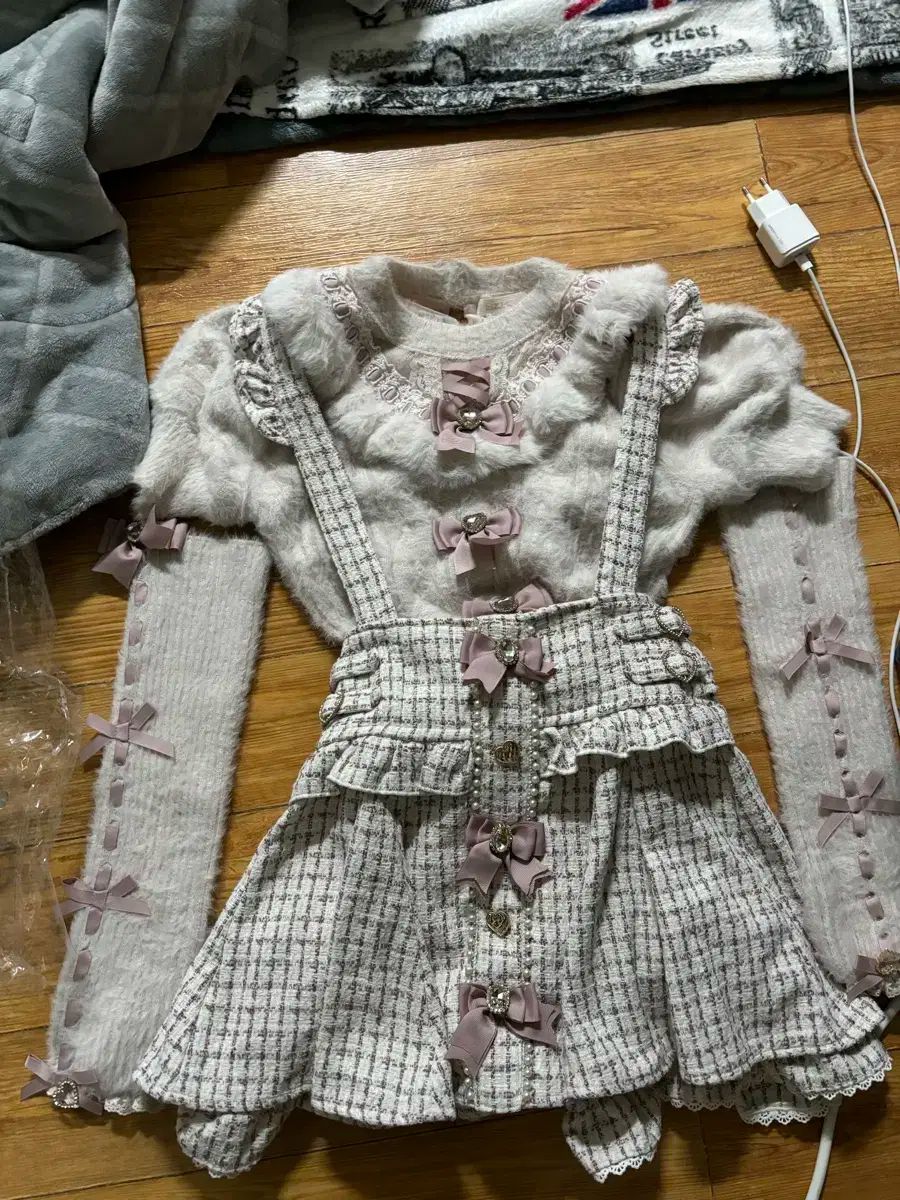 リズリサ アームウォーマー 3連リボン ニット アームウォーマー3連