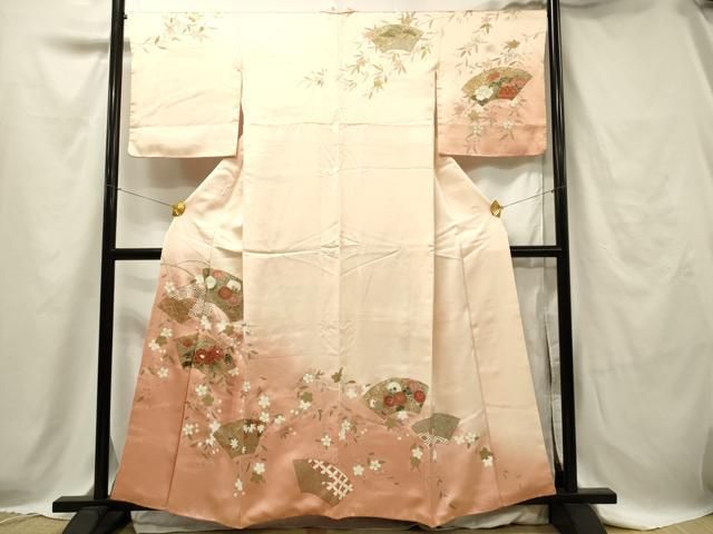 平和屋着物○訪問着 舞扇枝垂れ桜文 暈し染め 金彩 正絹 逸品 DAAT1463tw