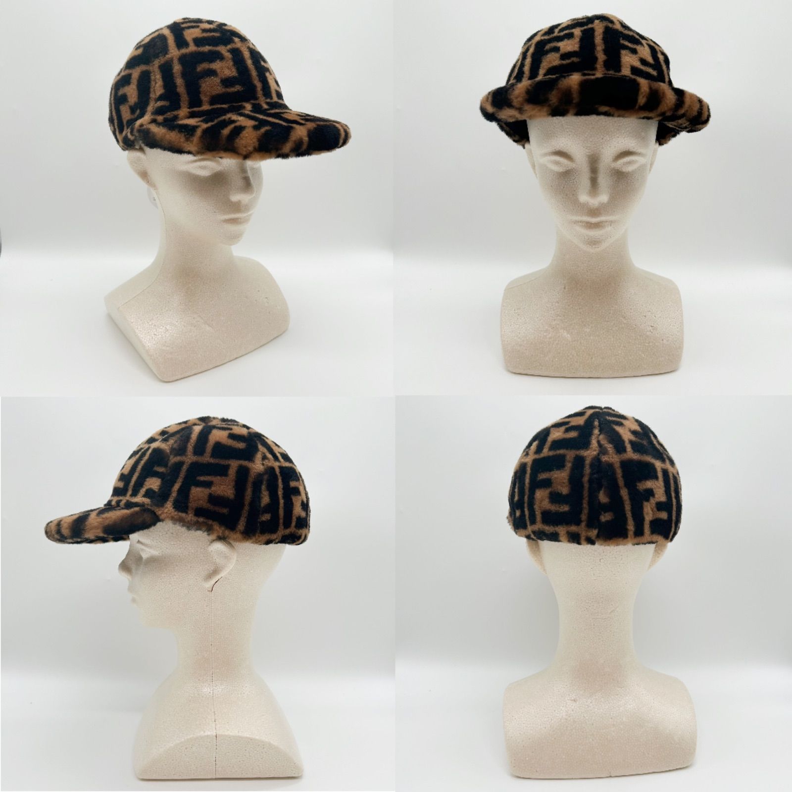 美品】FENDIフェンディ ズッカ柄 ファーキャスケット ブラウン