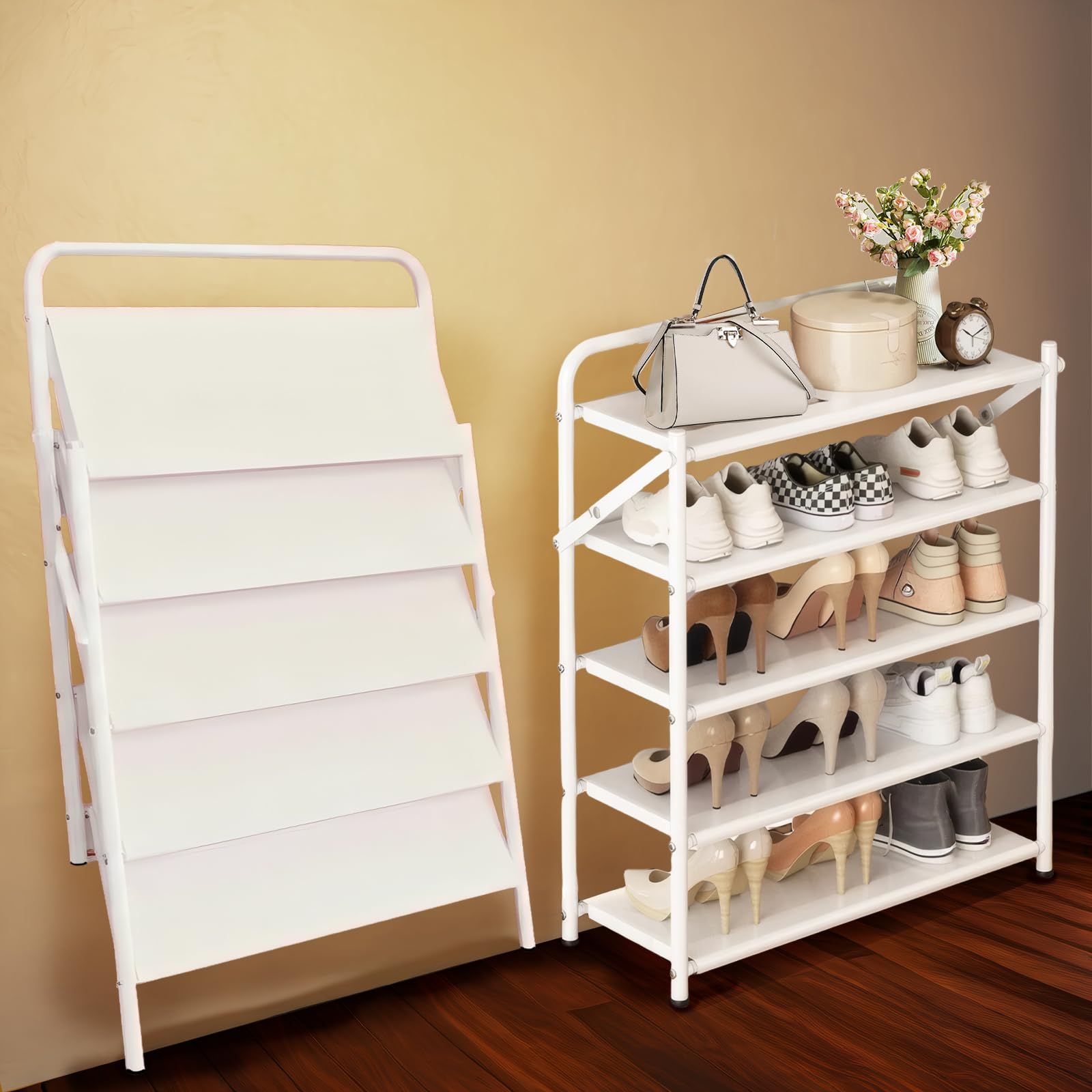 【新着商品】シューズラック 下駄箱 靴箱 玄関 スリム 折り畳み 完成品 免組立 折りたたみ式 大容量 おしゃれ 通気性 オープン シンプル 一拉成型簡易収納 防錆防水丈夫 15～20 足対応 耐荷重75kg 密閉全板デザイン 簡単クリーニング 多用途天板 キ