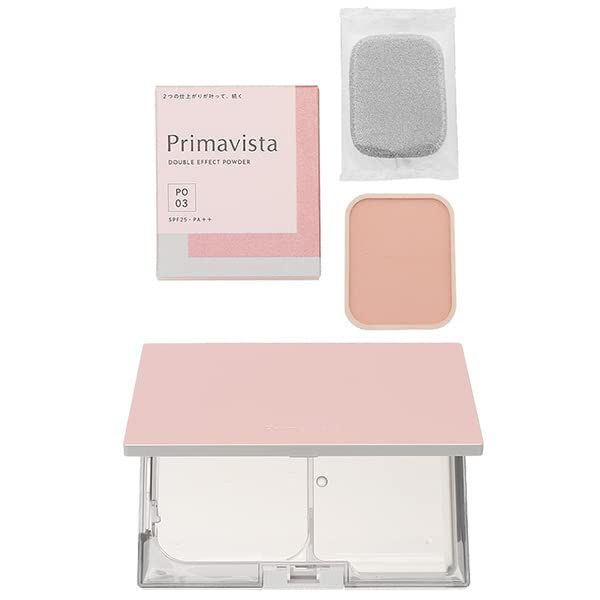 【セット】花王 ソフィーナ プリマヴィスタ Primavista ダブルエフェクト パウダー SPF25/PA++ 9g ケース付 パウダーファンデーション ピンクオークル03 （在庫） [ピンクオークル03] [（在庫）]