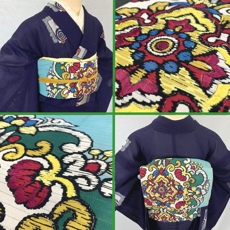 売れ筋・人気アイテム 商品 宝相華 カラフル 506an105◇アンティーク夏帯 刺繍 大正 金糸 七五三