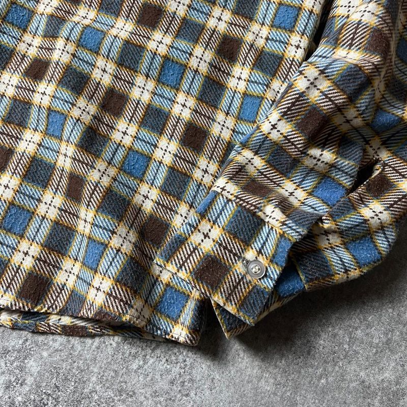 70s チェックシャツ レトロ 好配色 FLEETLINE vintage 送料無料 50s vintage ビンテージ fleetline フリートライン オープンカラー wool ウール ネル シャツ ヴィンテージ 長袖  オンブレー L rrl