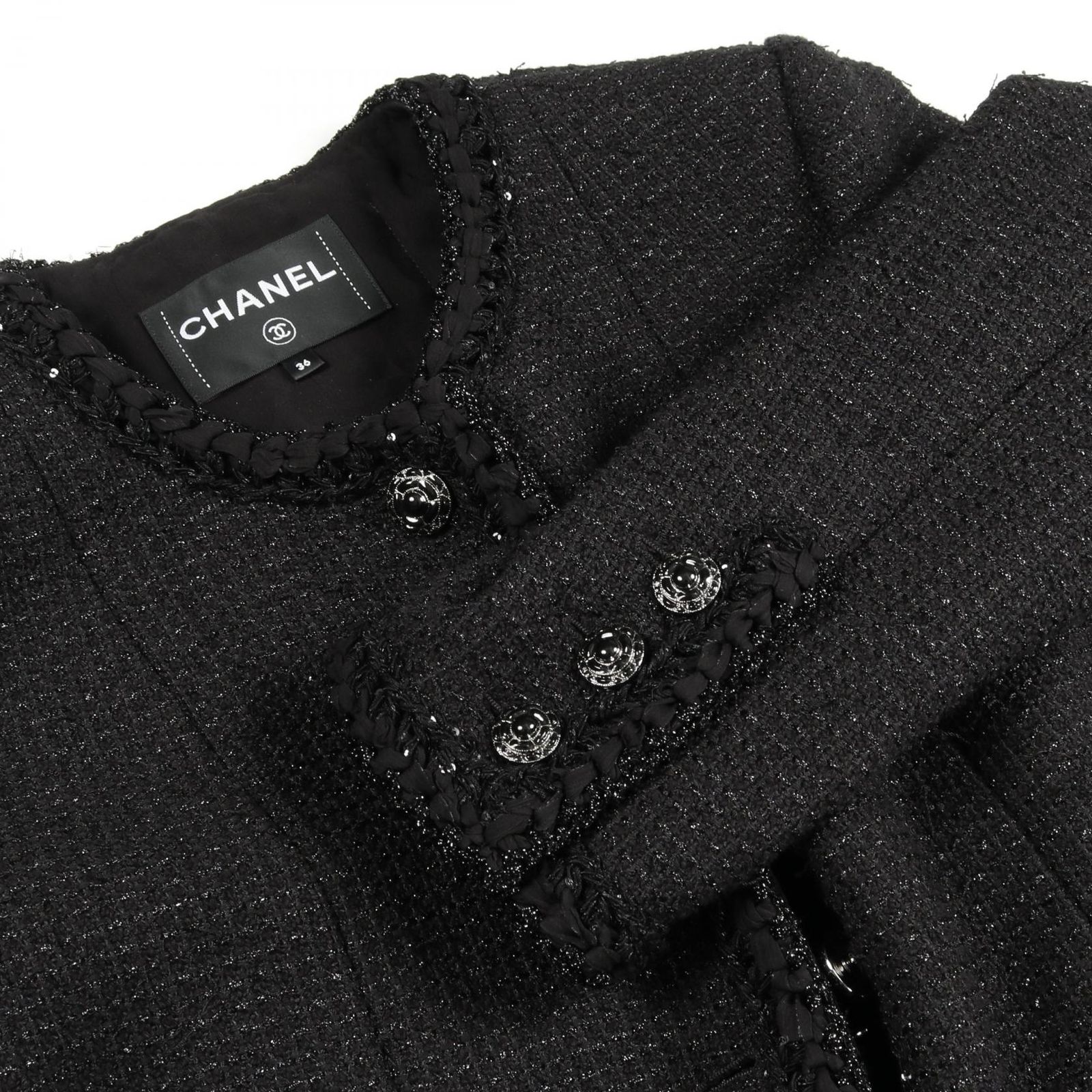 美品★CHANEL★カメリア★リボン★手編み★ノーカラー★ジャケット CHANEL シャネル ニット 23AW P76047K10936 サイズ:34 カメリア