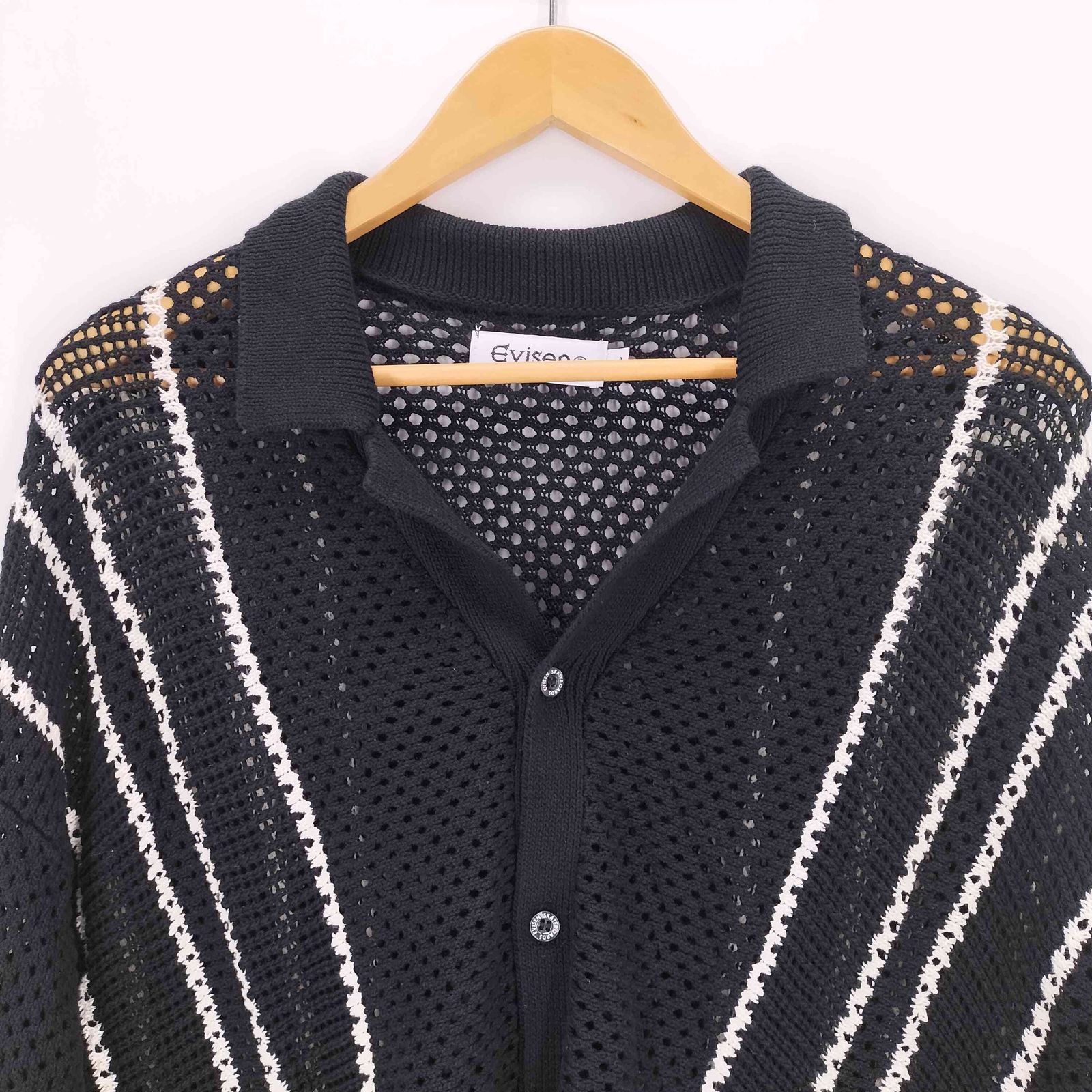 トップス evisen STRIPE CROCHET SHIRT - BLACK Evisen Skateboards