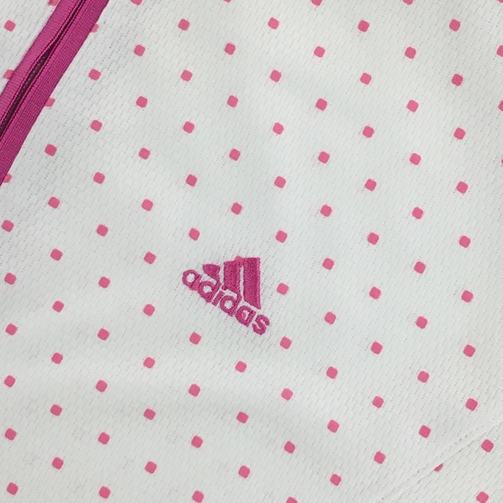 アディダス 半袖ハイネックシャツ 白×ピンク ドット柄 織生地 ハーフジップ ロゴ刺しゅう レディース M/M ゴルフウェア adidas - メルカリ