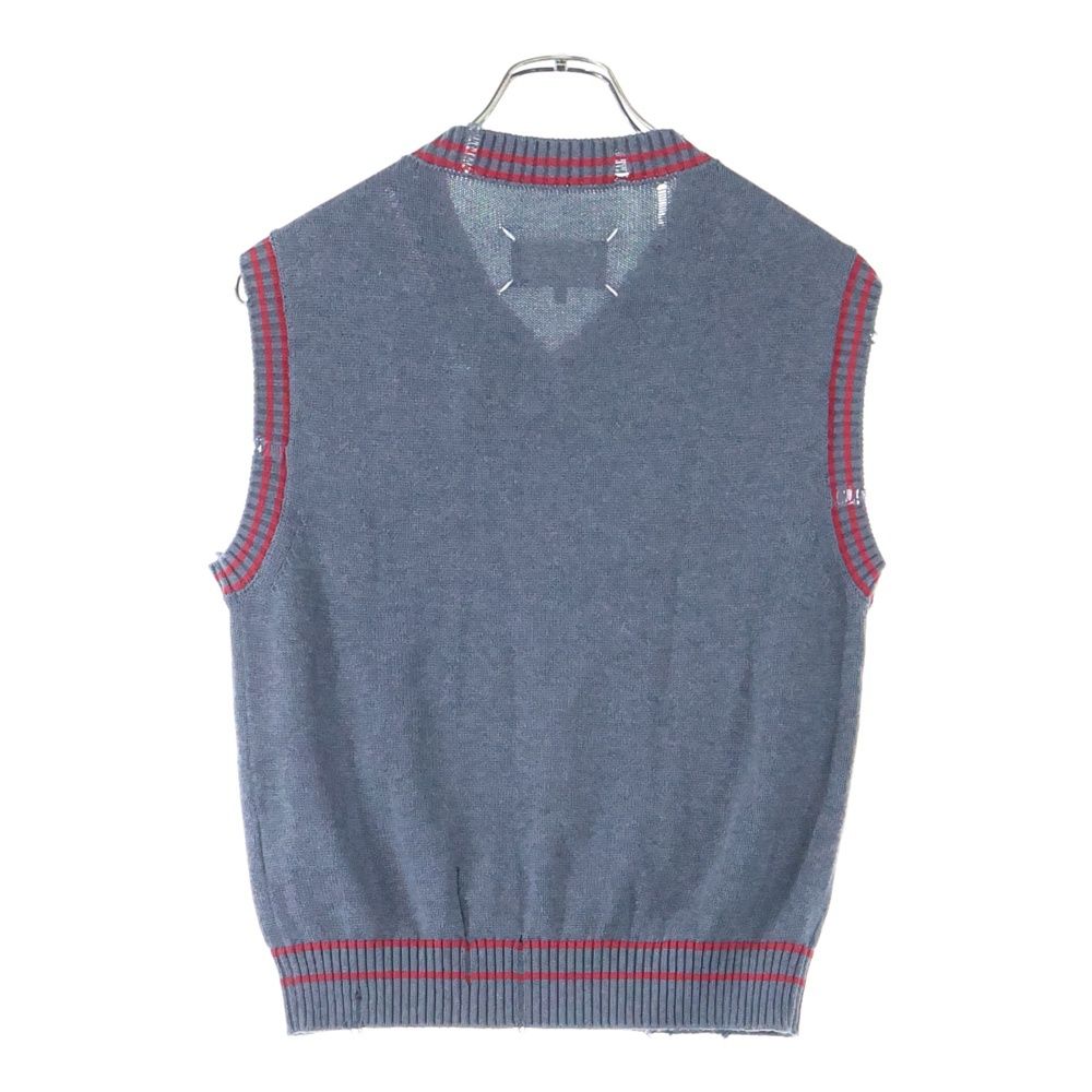 Maison Margiela 0 メゾンマルジェラ 20SS 白タグ カシミヤ混 コットン ダメージ加工 Vネック ノースリーブ ニットベスト セーター グレー S29HA0563