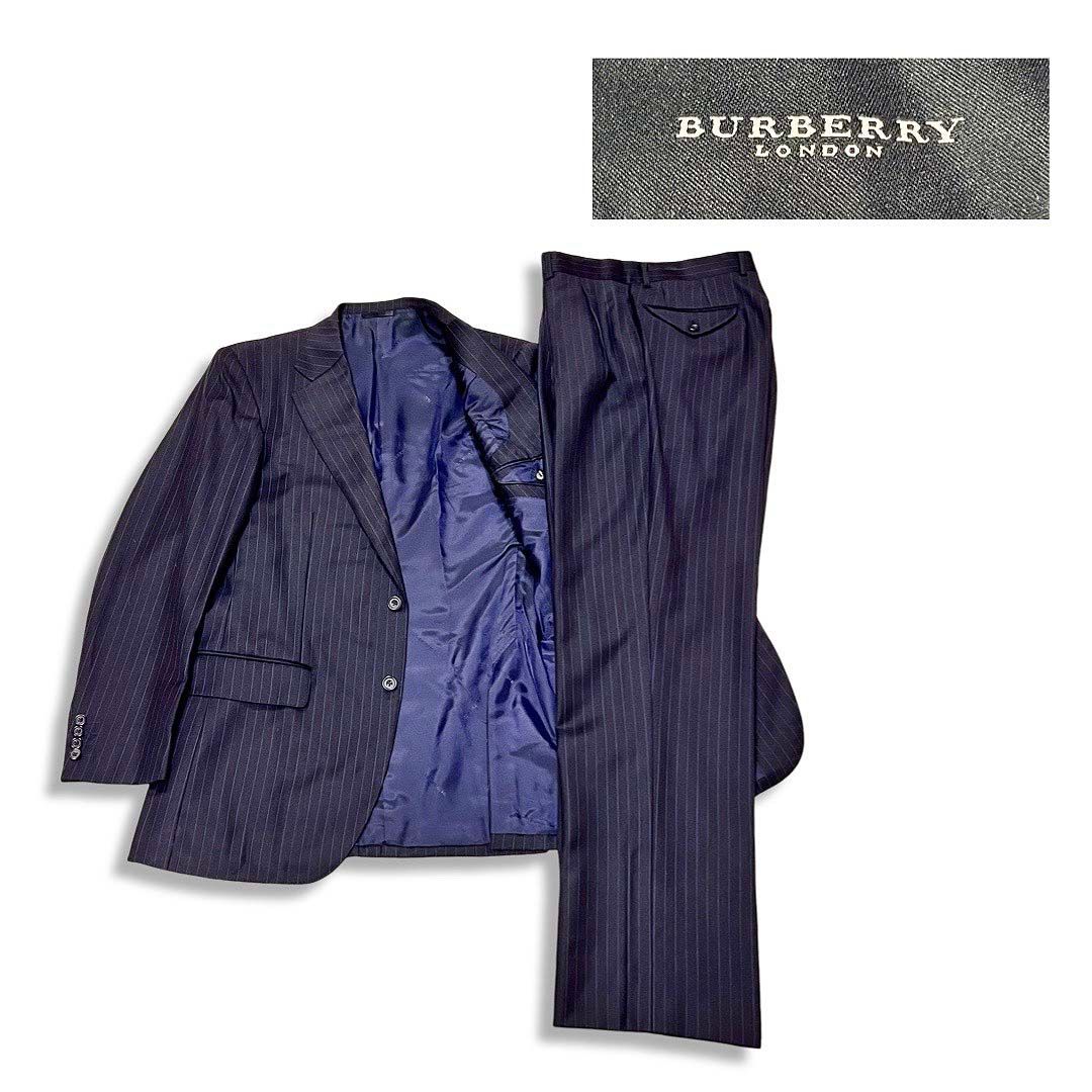 BURBERRY LONDONスーツ ネイビー シャドー ストライプ サイズXL BURBERRY バーバリー ストライプ柄 2B シングル ジャケット スーツ