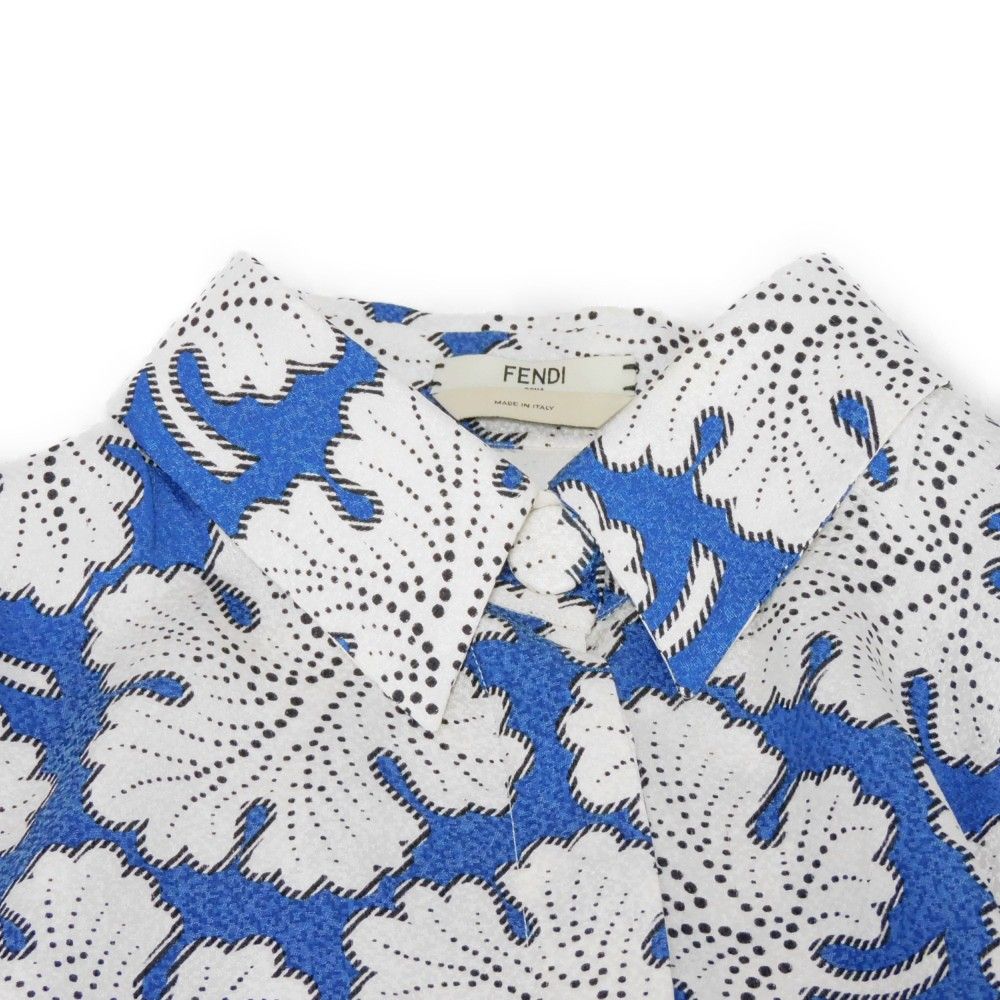 FENDI フェンディ フラワープリント ロング シャツ 42 シルク レーヨン  