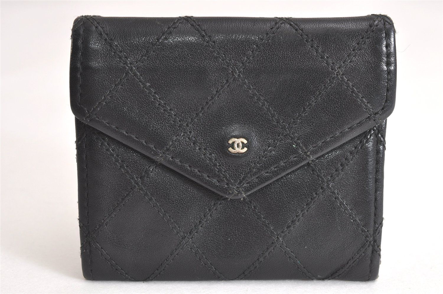 CHANEL シャネル カーフスキン ビコローレ ヴィンテージ コインケース 財布 ブラック CC 2749N