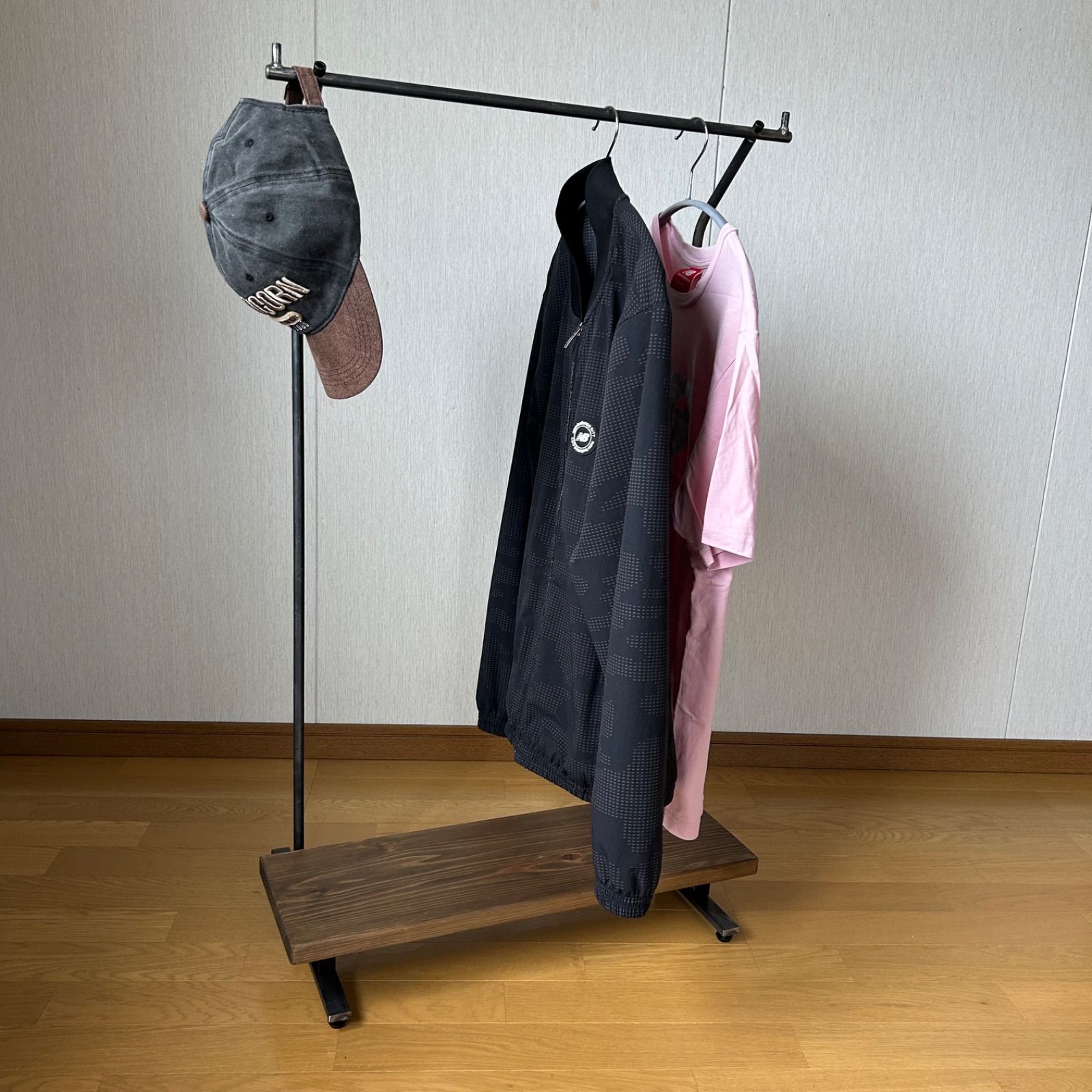 スリム ハンガーラック コンパクト 600 アンティーク古材 アイアン家具