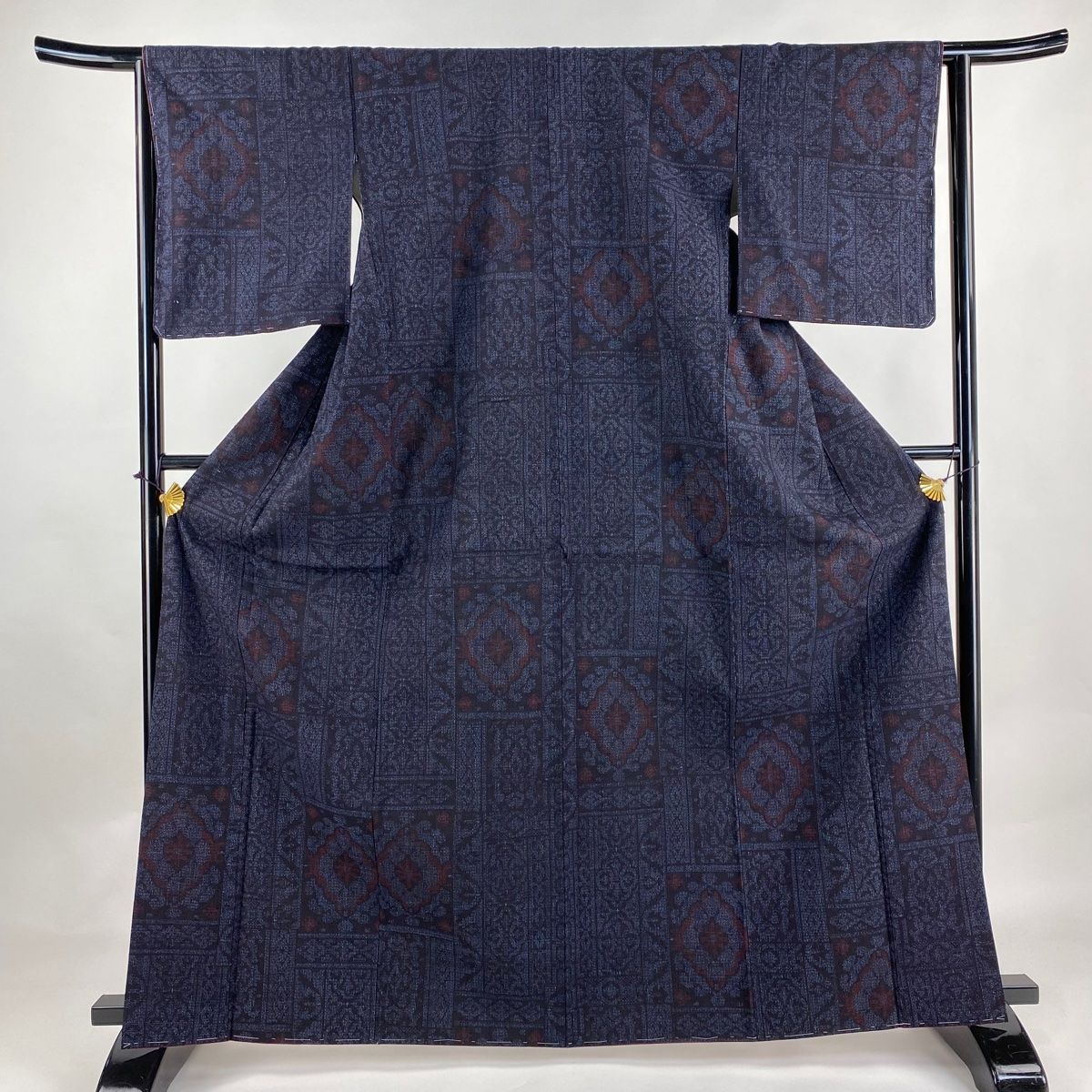 結城紬 身丈164.5cm 裄丈64cm M 袷 本場結城紬 証紙 華文 濃紺 正絹