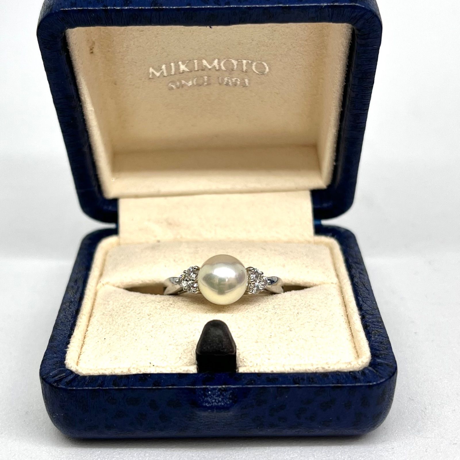 12/美品 ミキモト Pt950 パール 真珠 約7.6㎜ ダイヤ リング 指輪 ミキモト MIKIMOTO 【新品仕上げ済み】パールリング プラチナ Pt950 12