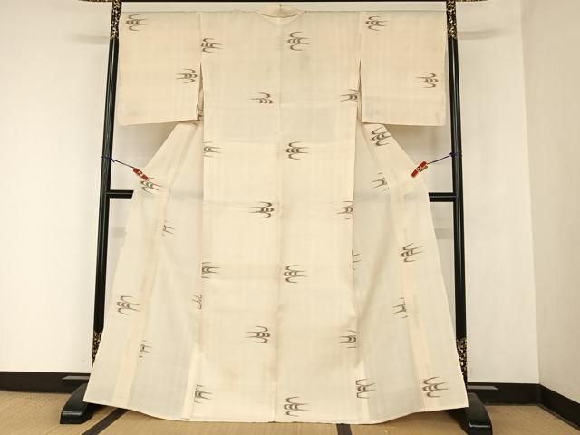 平和屋着物▽国指定重要無形文化財 本場久米島紬 手織 単衣 正絹 ♥ AABB1344np