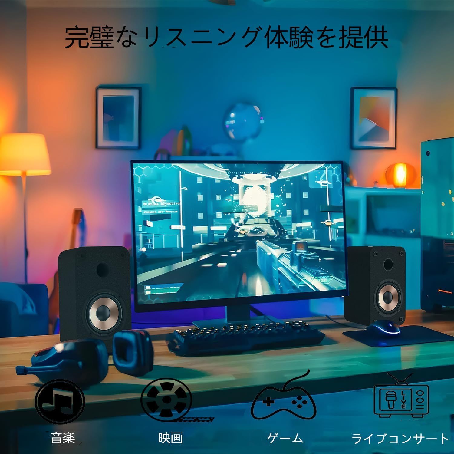 2台1組 30W ブックシェルフスピーカー Bluetooth/USB入力/AUX入力 