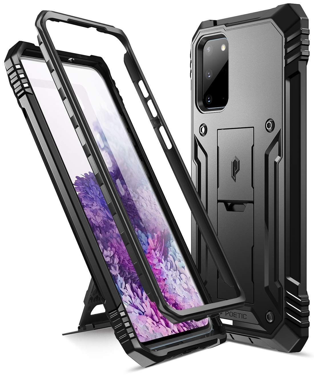 Galaxy S20 ケース、ギャラクシーs20 専用 スマホケース2020 耐衝撃、スタンド付、サムソン 携帯電話ケース、防塵、Poetic Samsung Galaxy 2020 Revolution Case、ブラック [ブラック]