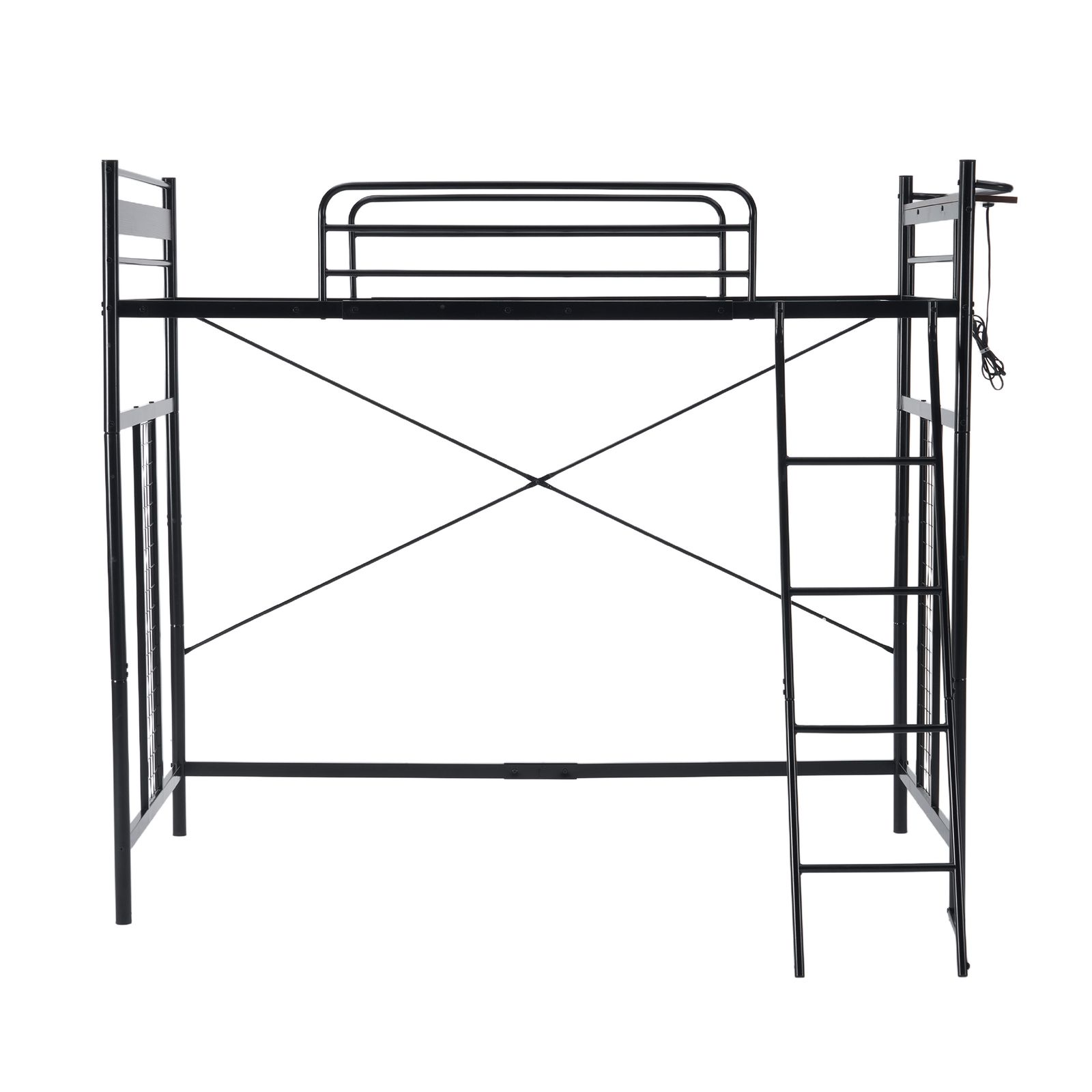 ブラック システムベット ３WAYロフトベッド シングル 収納付き 北欧風 スチール 耐震 コンセント付き メッシュパネル付き 高さ３段階