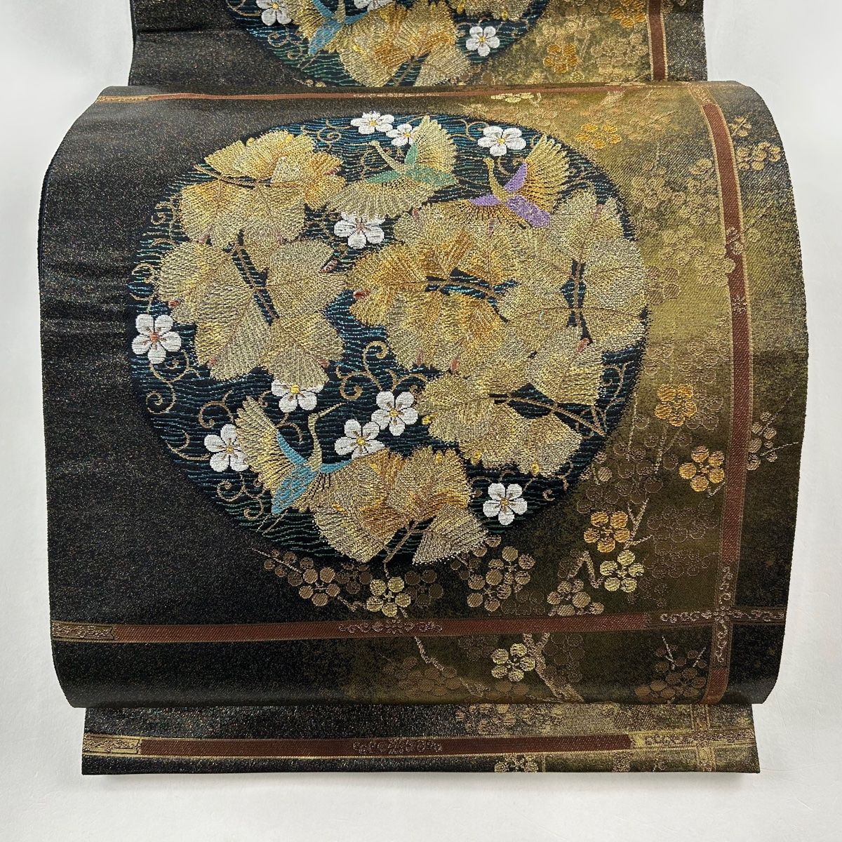 【美品】袋帯 六通 本金箔 月下松 美品】袋帯 六通 本金箔 月下松 着物・浴衣