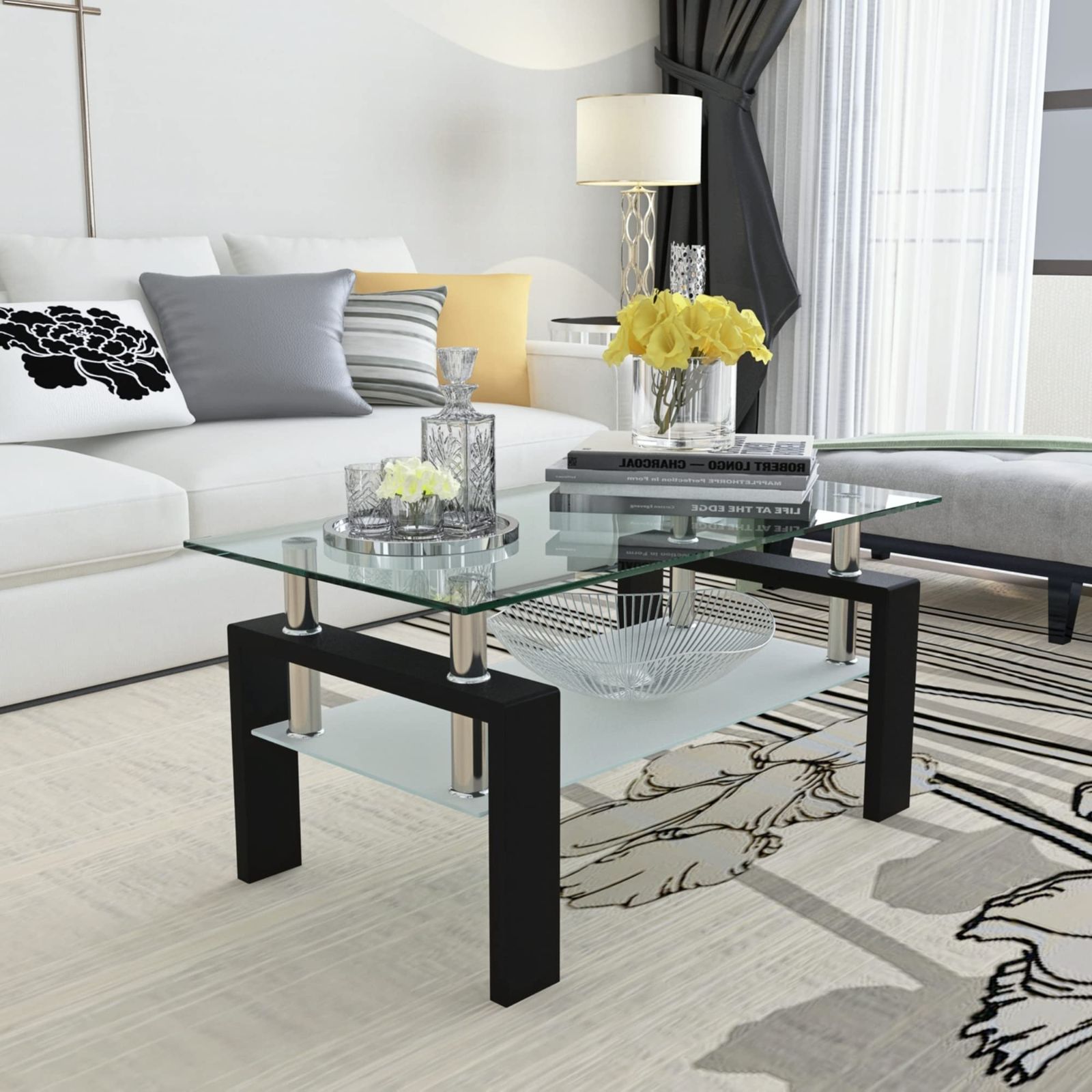 ガラステーブル コーヒーテーブル 幅88cm 強化ガラス天板 ガラス  