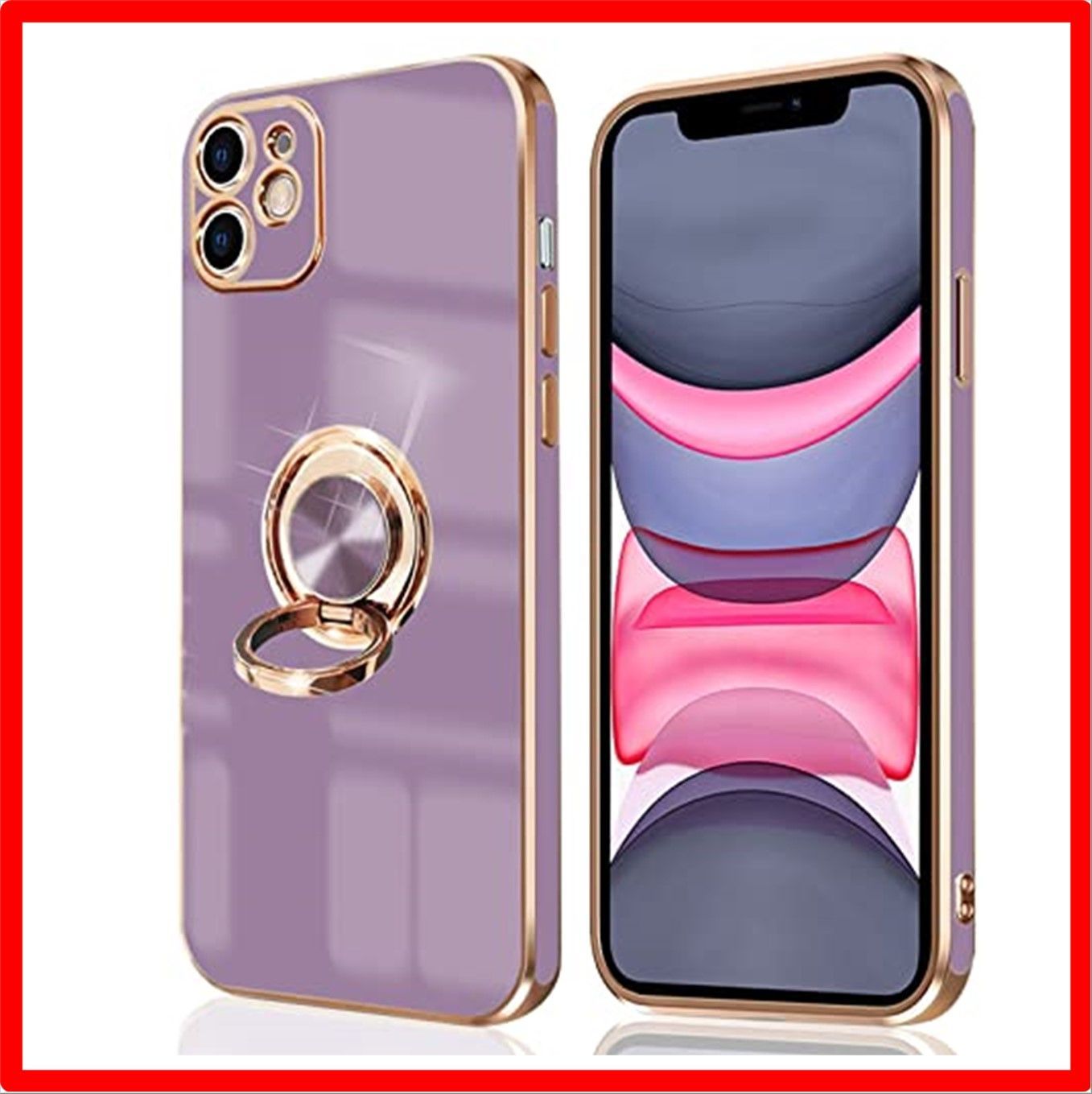 【匿名配送】 iPhone 11_パープル iPhone 11 ケース リング付き アイフォン11 リング カバー 全面保護 スマホケース TPU 耐衝撃 スタ