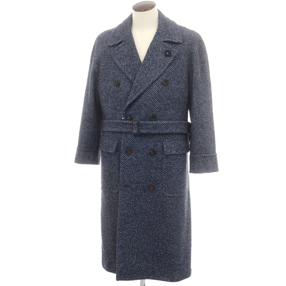 ラルディーニ LARDINI ウールアルパカ ダブルブレストコート ブルー サイズ52 メンズ