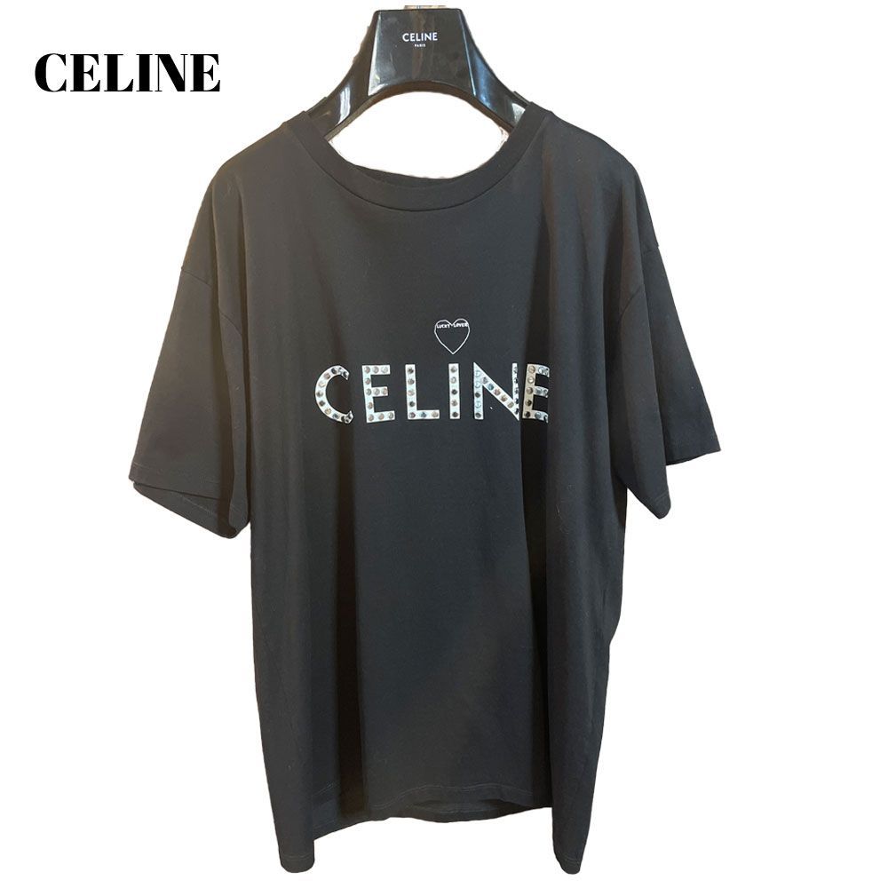 セリーヌ CELINE Tシャツ レディース 半袖 ブラック Sサイズ スタッズロゴ
