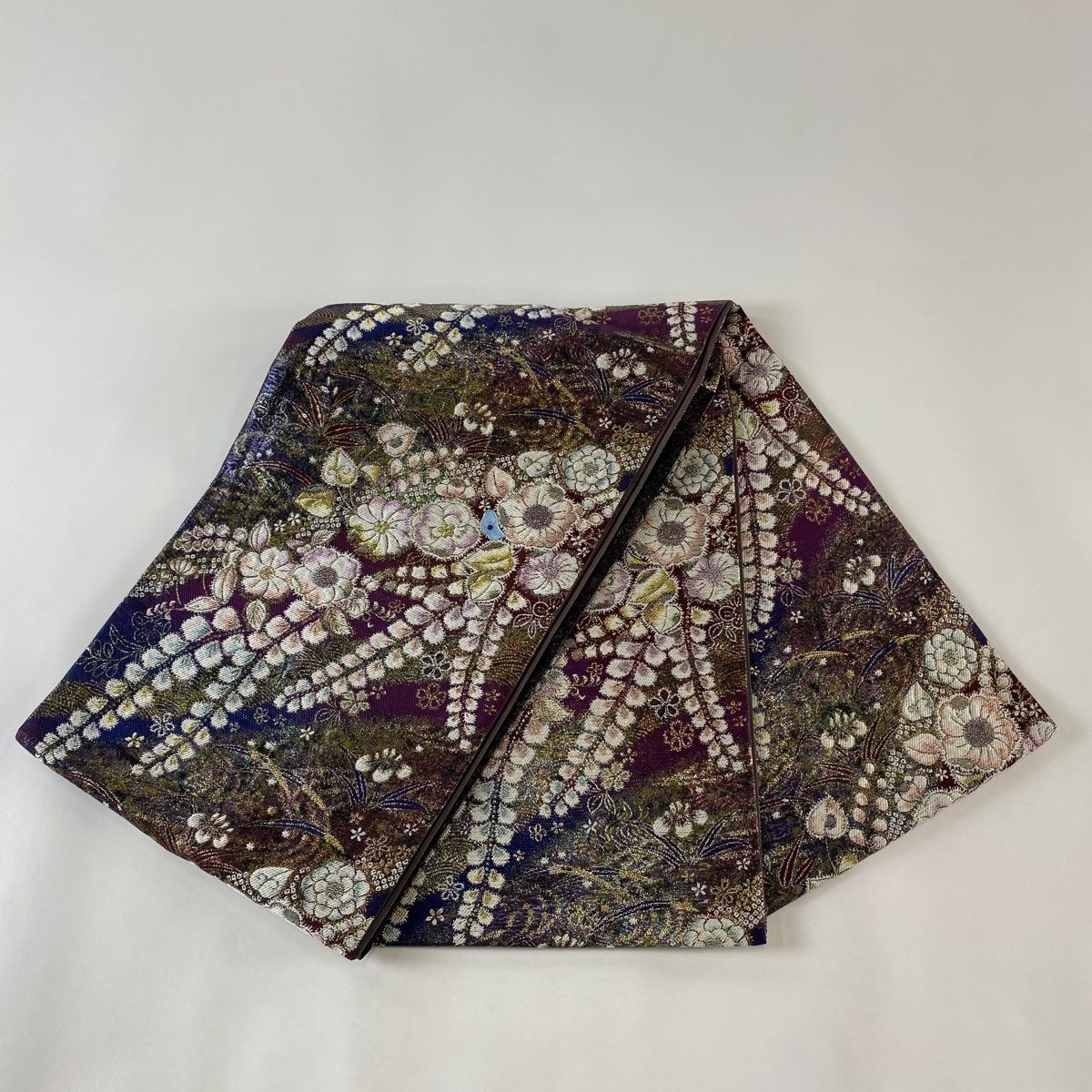 袋帯 美品 秀品 道長に波と辻が花 やまと 箔 紫 お太鼓柄 正絹