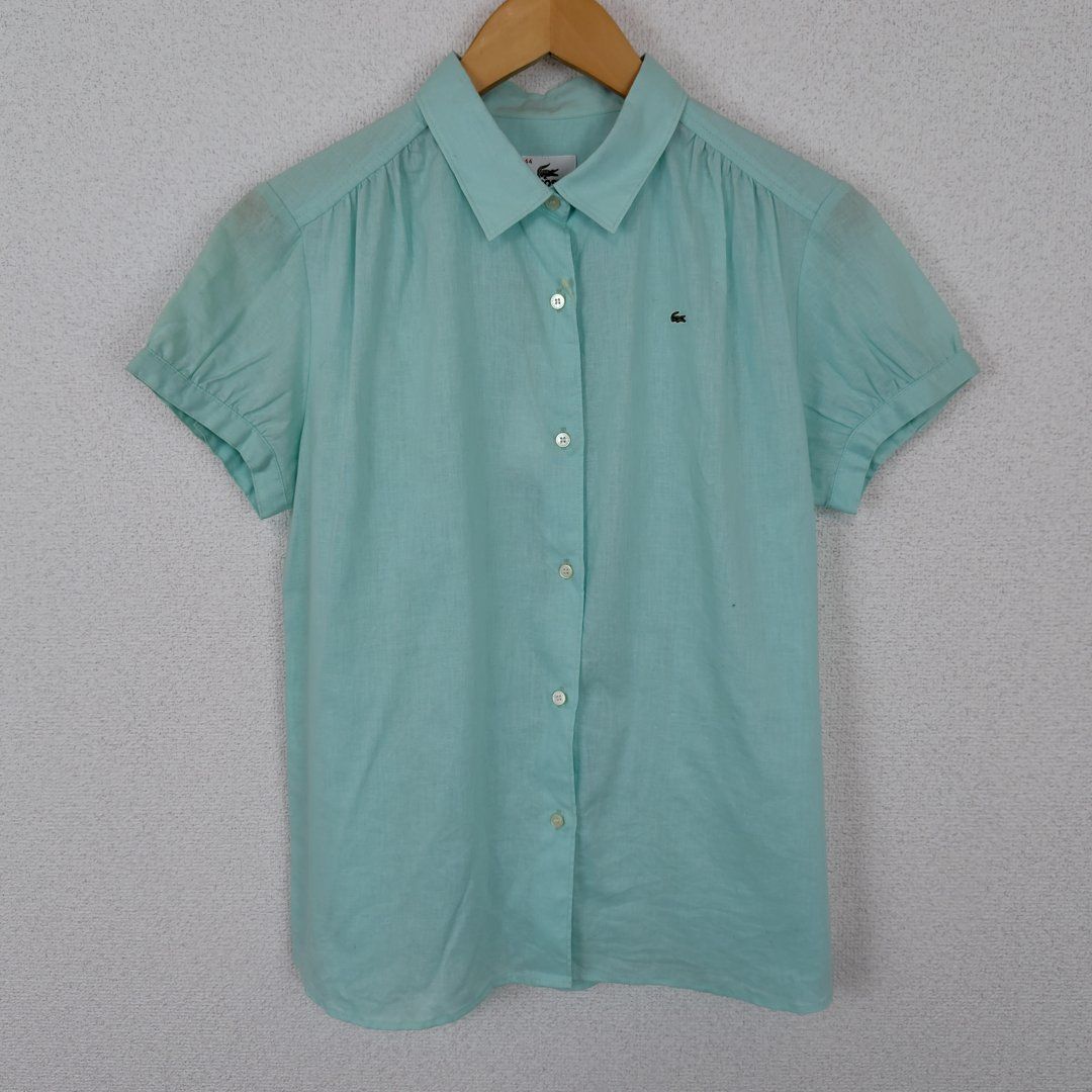 新品未使用　LACOSTE ラコステ 半袖シャツ パフスリーブ ワニロゴ ブルー 44サイズ レディース 古着 Y2K 新品未使用 LACOSTE ラコステ 半袖シャツ パフスリーブ ワニロゴ