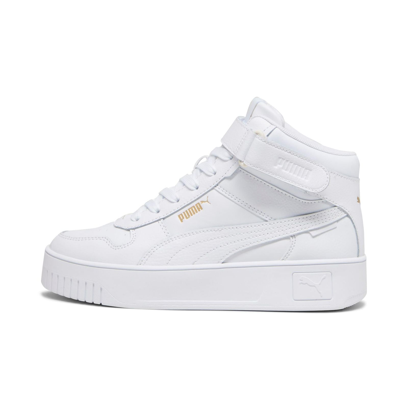 PUMA プーマ CARINA STREET MID レディーススニーカー 厚底 ハイカット 392337 01 プーマホワイト|ゴールド