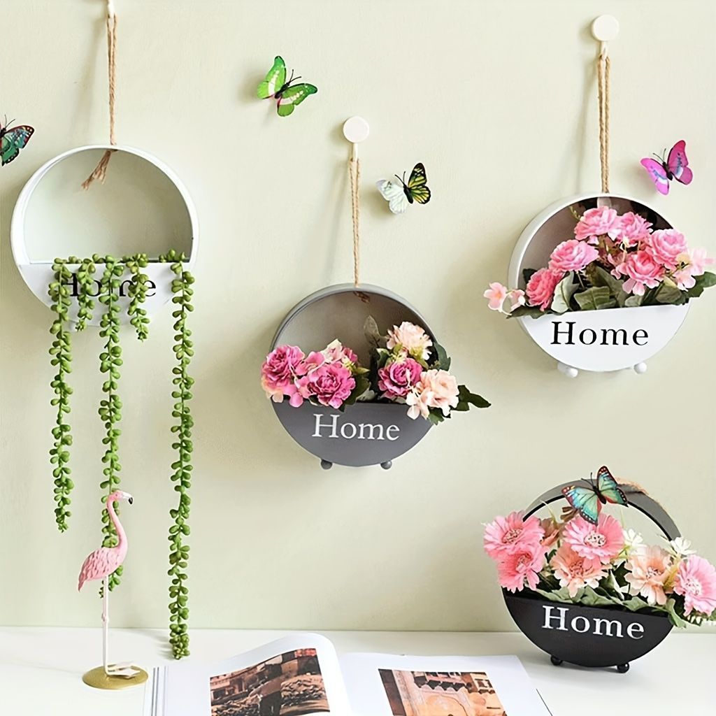 ハンキングプランター 吊り下げ プラントハンガー 丸型 Home文字 グレー 白 黒 3色展開 壁掛け 植物 ハンガーポット 観葉植物 多肉植物 サ
