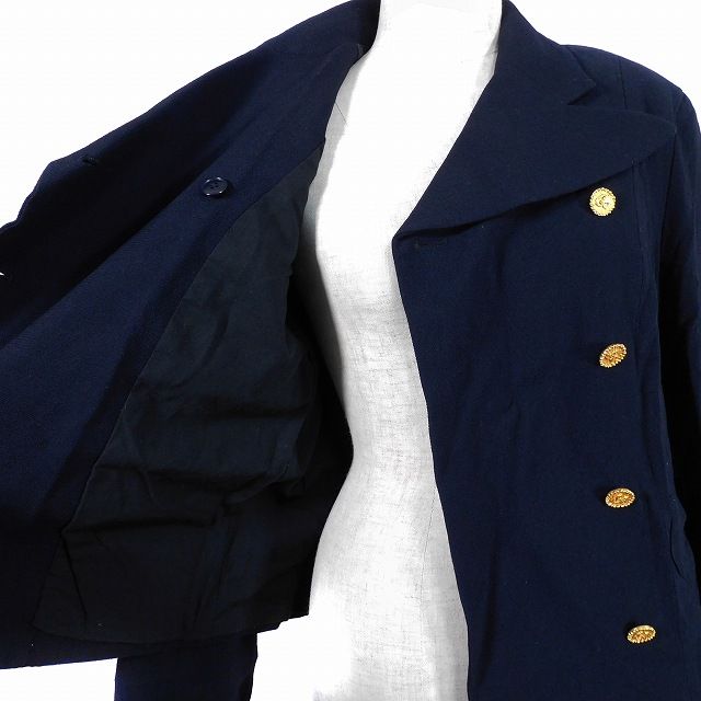 NAVY】【着心地抜群/セットアップ】ダブルボタンノーカラー
