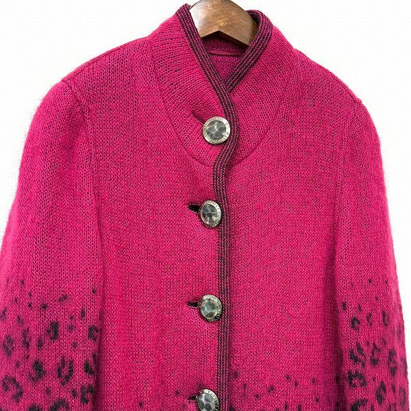 wnc イタリヤ 伊太利屋 コート 9 ピンク系 黒 ニット モヘア ヒョウ柄 スタンドカラー レディース 966396 WWW_OLIVIERBERNSTEIN_COM