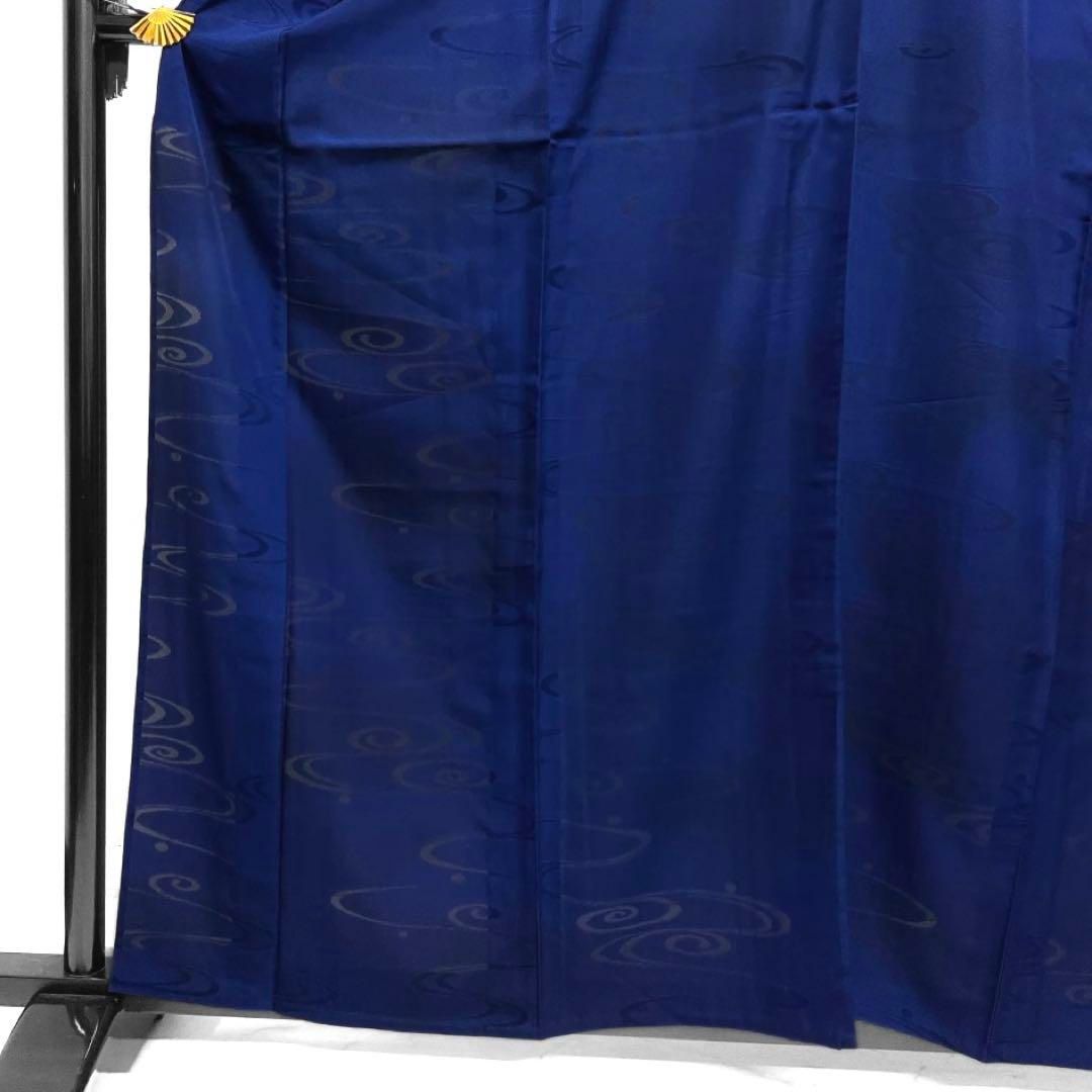 小紋 夏用 紗 観世水 ぼかし染め ネイビー ブルー 着物 064a d ブルー