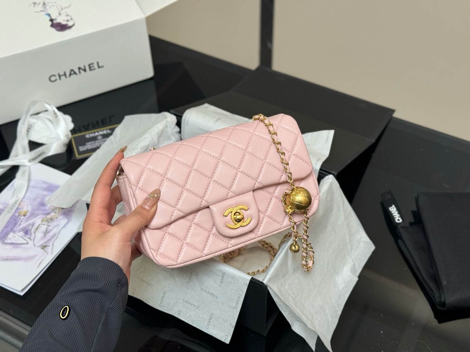 今日特価】Chanel Gold Ball Square Flap Bag ゴールドボール