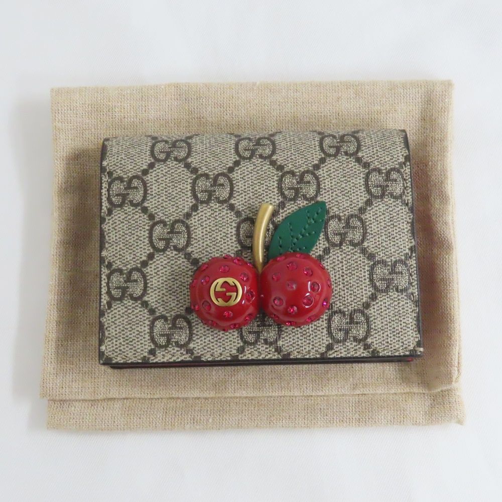 Ts783012 グッチ 二つ折り財布 GGスプリーム チェリー 476050  