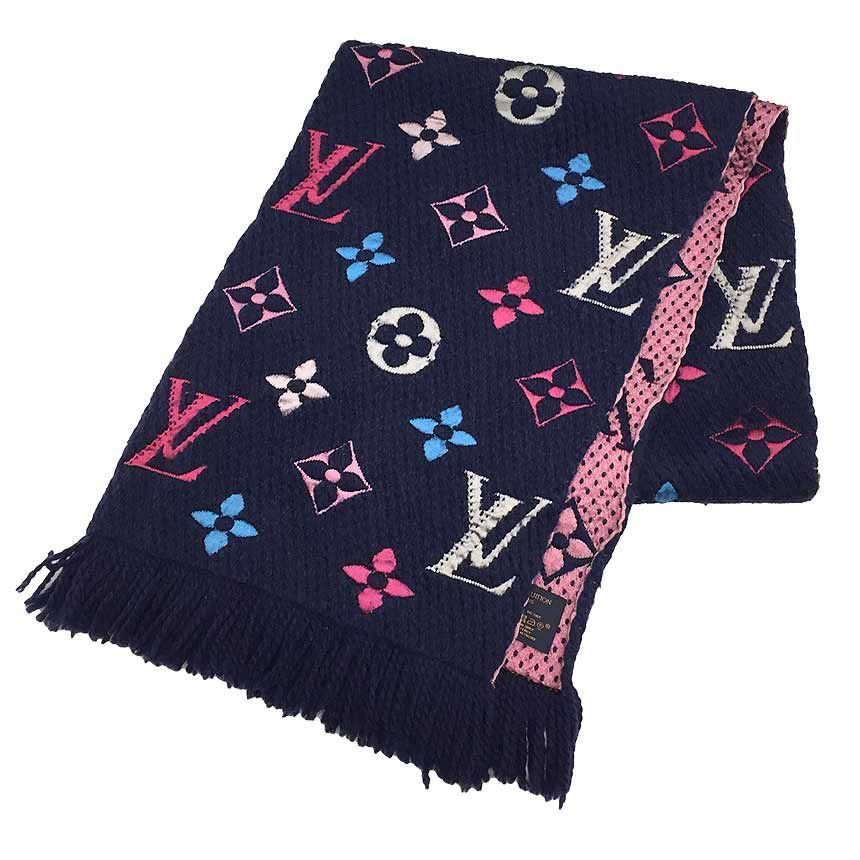 LOUIS VUITTON モノグラム マフラー ルイヴィトン エシャルプ ロゴマニア レインボー M70899 ネイビー aq11540