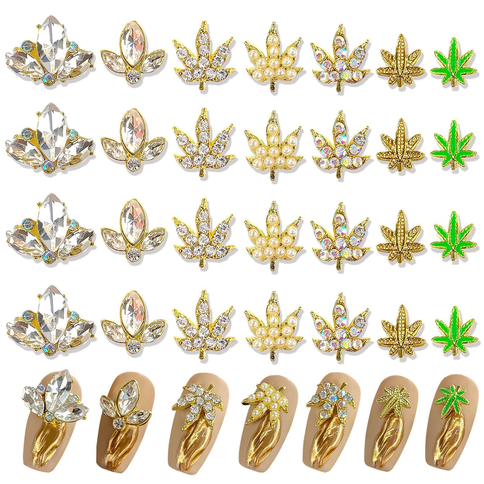 Chisafly ネイルパーツ 秋 紅葉 もみじ 7種類 28個セット ネイル