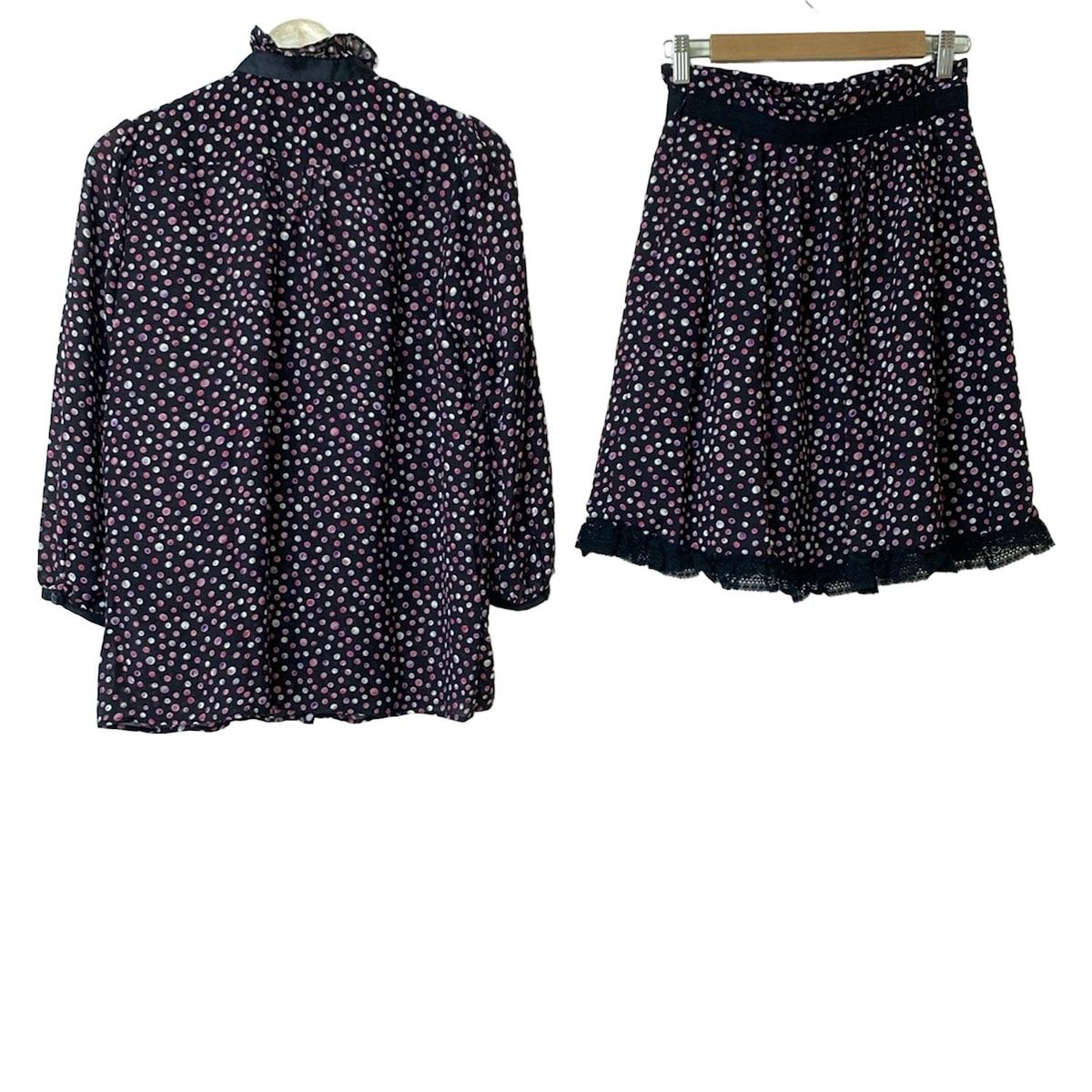 NARACAMICIE ナラカミーチェ スカートセットアップ レディース - 黒×ライトピンク×マルチ ドット柄 レース フリル