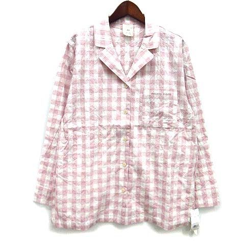 ジェラートピケ gelato pique ギンガムチェック セットアップ シャツ ロング パンツ ピンク ルームウエア パジャマ 2025SS