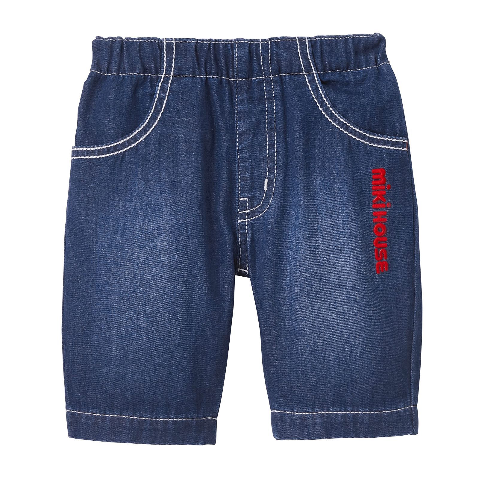 Size 110_Color インディゴブルー ミキハウス パンツ 8分丈 ズボン ロゴ 無地 シンプル 男の子 女の子 ベビー キッズ 子供服 通園 通学 10-3204-497 110cm インディゴブルー