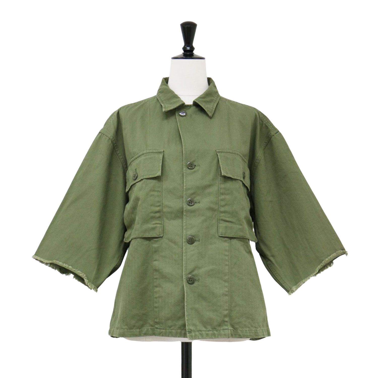 J.B. ATTIRE ジェービーアタイア ジャケット カーキ サイズ 1 M | 25春夏 ミリタリージャケット JBV-2501 | PARIS UTILITY JACKET | 5分袖 ハーフスリーブ カットオフ コットン レディース
