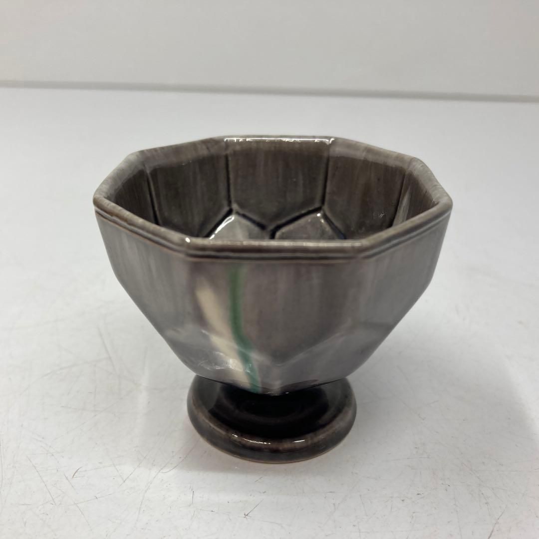 七代　加藤幸兵衛　むらさき銹彩貼花文八角高杯　共箱　トヒコ　東さ5-1218① 七代 加藤幸兵衛 むらさき銹彩貼花文八角高杯 共箱 トヒコ 東さ5