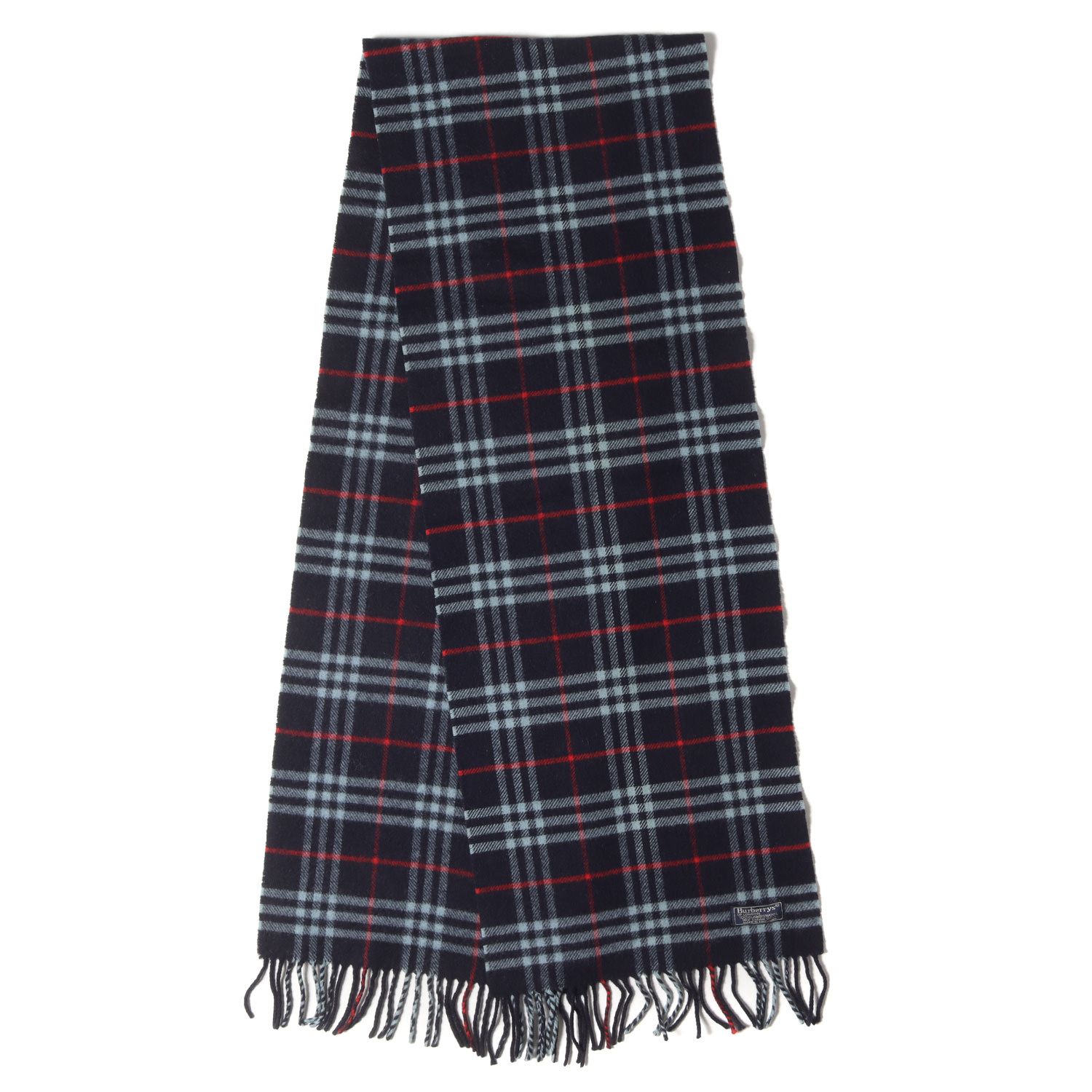 BURBERRY バーバリー マフラー 90s ノバチェック ウール ニット フリンジ マフラー ストール スカーフ BURBERRYS イングランド製 ネイビー 紺 90年代 アーカイブ