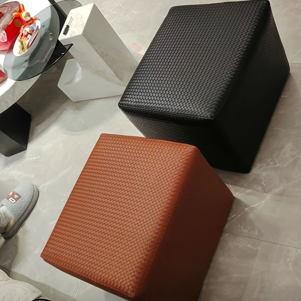 レザーオットマン フットレスト 椅子 レザー織り ビンテージスタイル モダン レザーオットマン フットレスト 椅子 レザー織り ビンテージスタイル