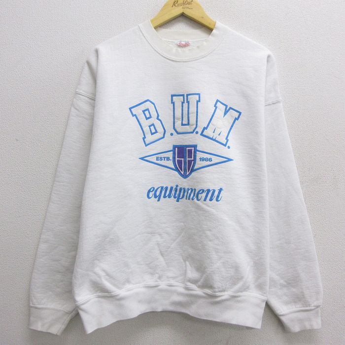 XL/古着 長袖 スウェット メンズ 90s BUM クルーネック 白 ホワイト