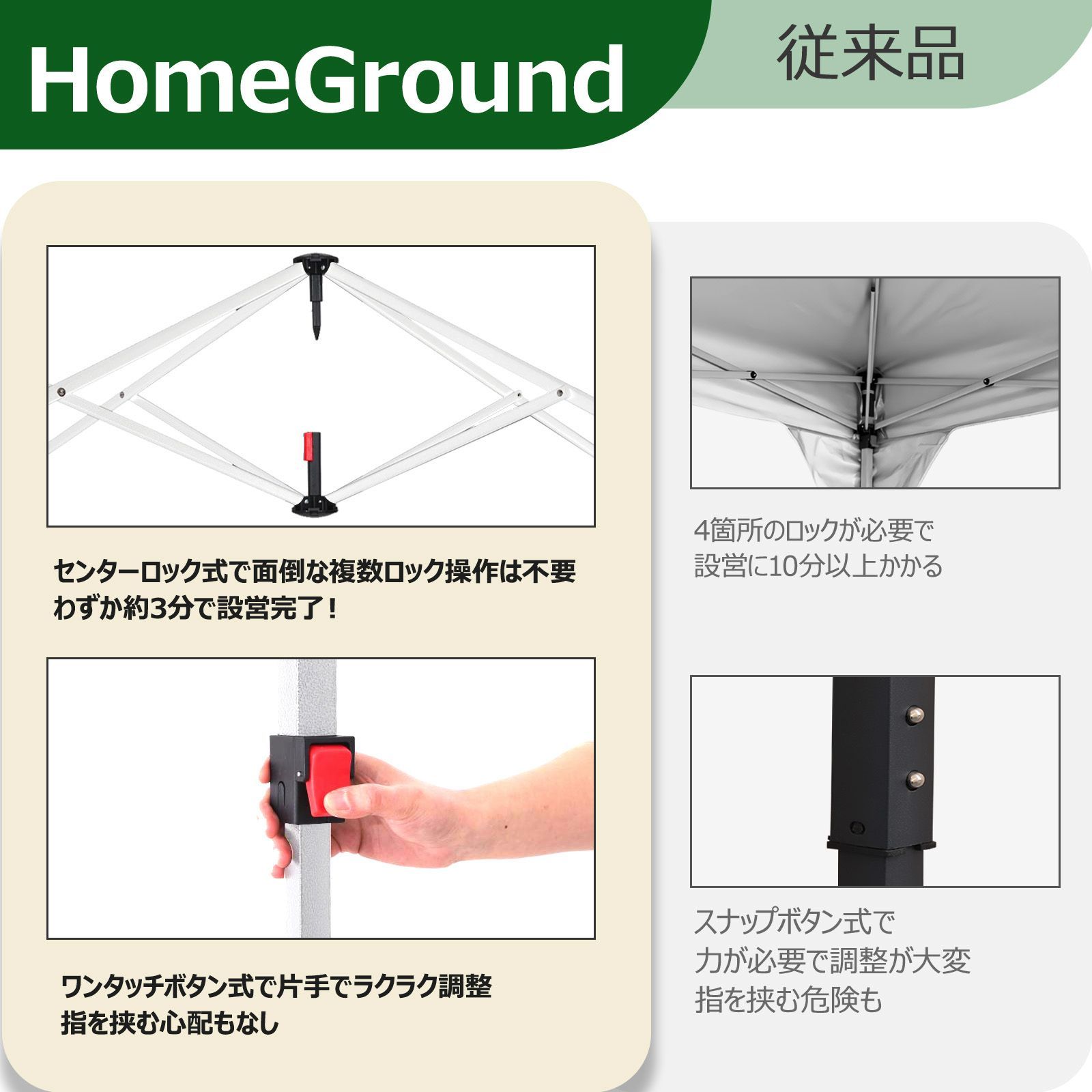 HomeGround ワンタッチ タープテント 3m×3m 組立て簡単!! 【高